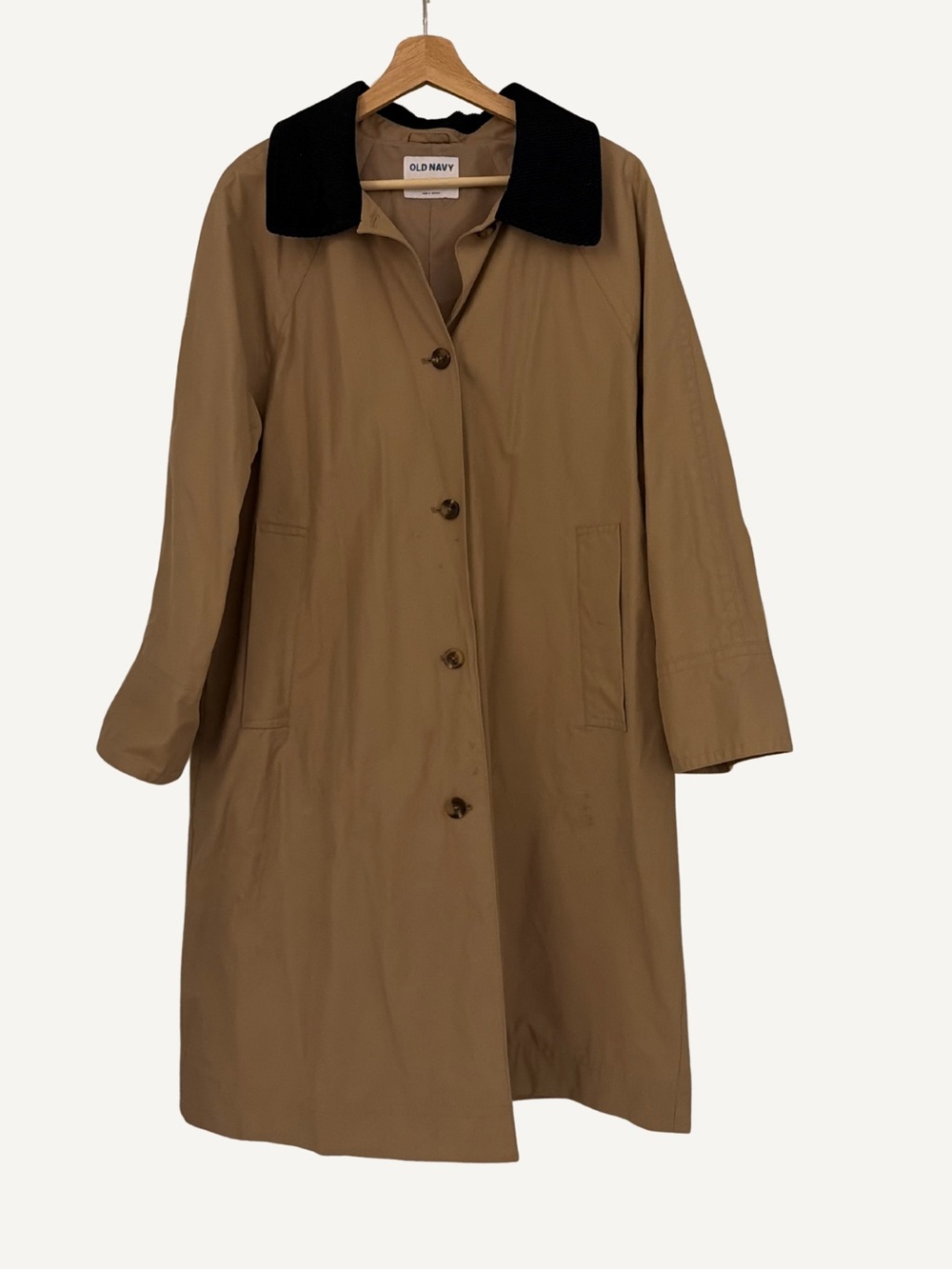 Old Navy Tan Trench Coat with Black Collar